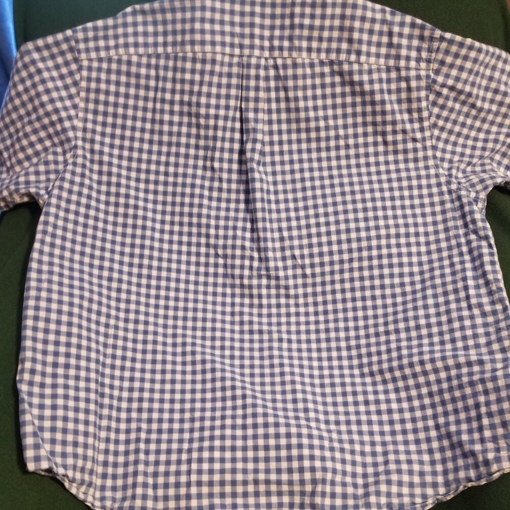 blue gingham Roundtree & Yorke 4XT men's cotton short sleeve shirt - Picture 5 of 7